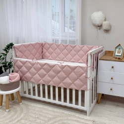 Protectie laterala pentru patut bebe din 4 piese, roz pudra